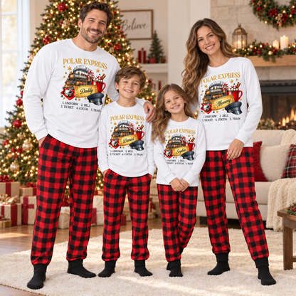 Personalized Polar Express Family Christmas Pajama Set – Red & Plaid