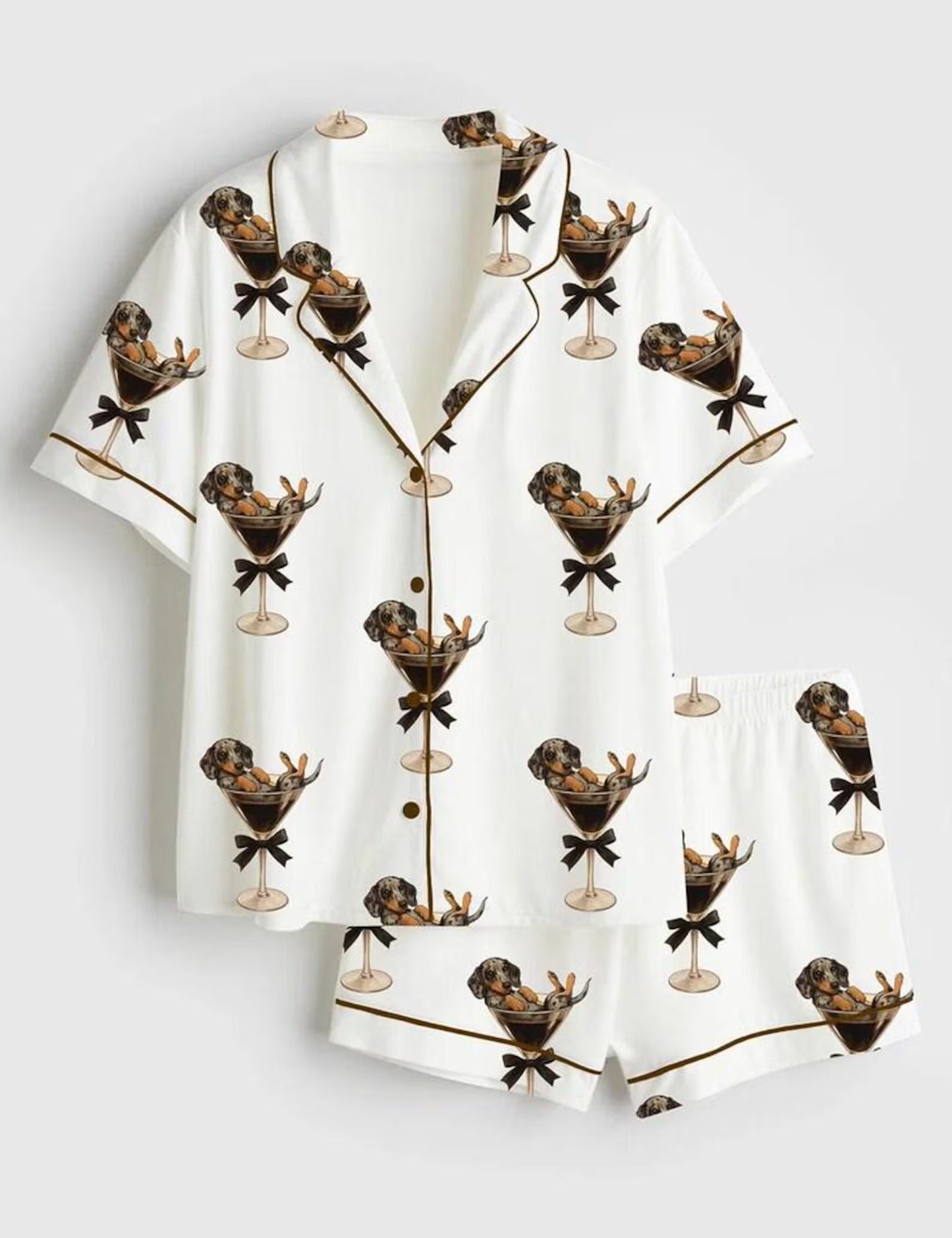 Luxury Satin Pajama Set - Elegant Dachshund Martini Sausage Dog Mom Sleepwear Loungewear