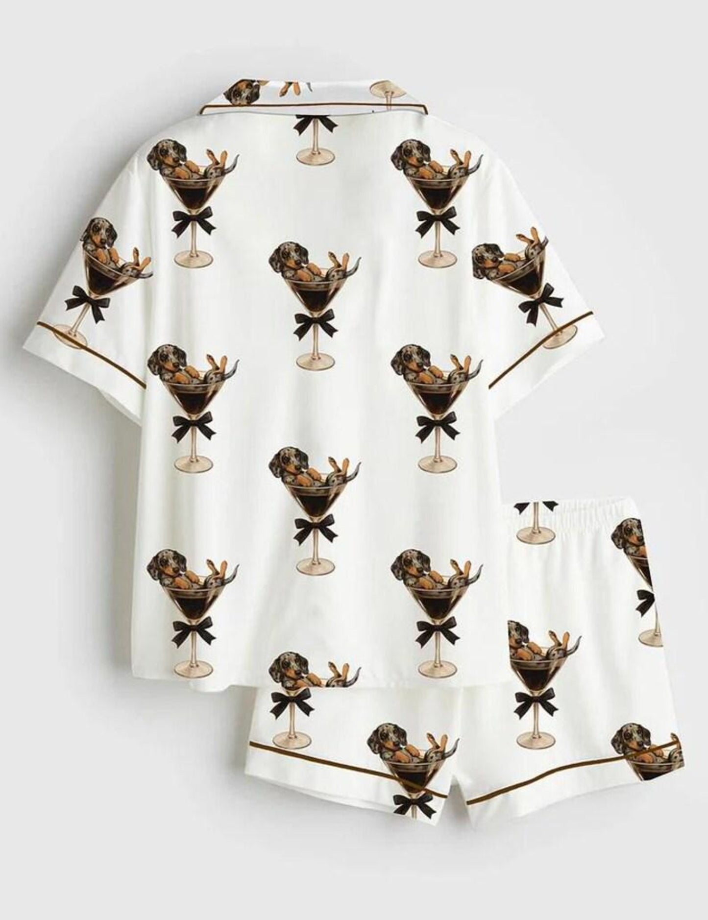 Luxury Satin Pajama Set - Elegant Dachshund Martini Sausage Dog Mom Sleepwear Loungewear