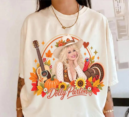 Retro Fall Acoustic Guitar Turkey Thanksgiving T-Shirt
