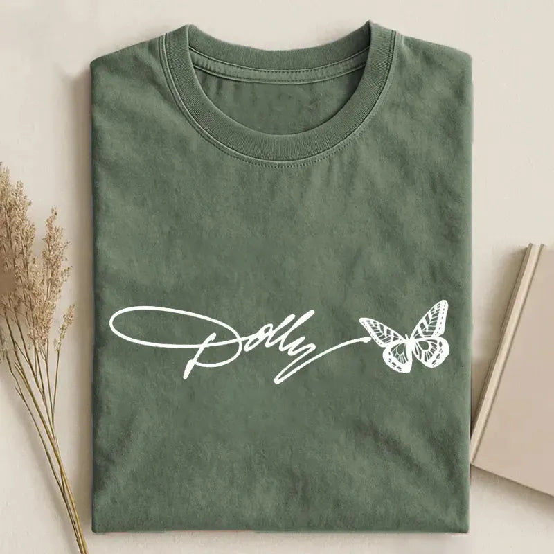 Vintage Dolly Signature T Shirt Retro Butterfly Tribute Tee