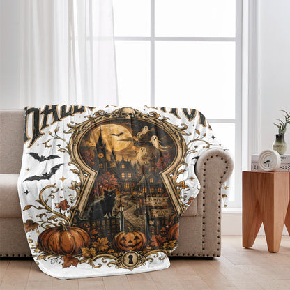 Vintage Halloweentown Pumpkin Keyhole Blanket Gothic Autumn Throw