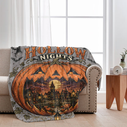 Vintage Pumpkin Hollow Nights Blanket Giant Jack O Lantern Autumn Throw