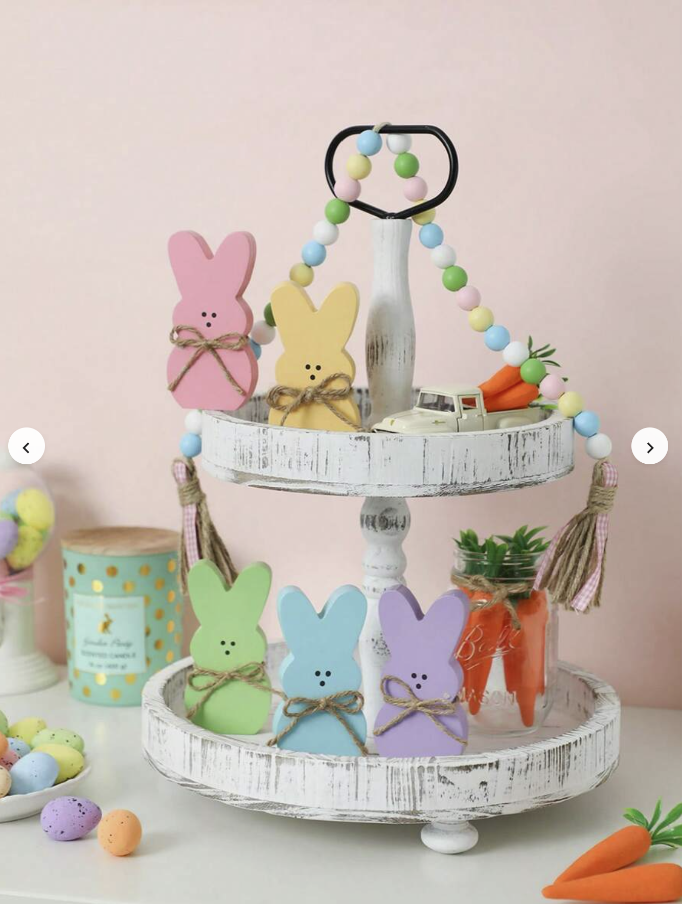 5PCS Wooden Easter Bunny Decorative Plates – Rabbit Shaped Tabletop Decor with Jute Rope – Easter Multi-Tier Tray Centerpiece for Spring Home Decoration