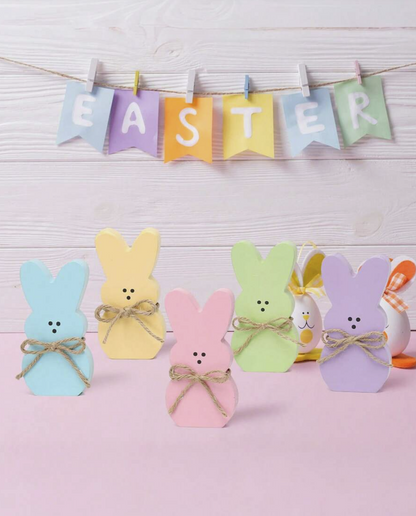 5PCS Wooden Easter Bunny Decorative Plates – Rabbit Shaped Tabletop Decor with Jute Rope – Easter Multi-Tier Tray Centerpiece for Spring Home Decoration