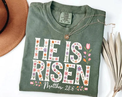 Floral Easter Cross Shirt, He Is Risen Christian T-Shirt, Faith Based Easter Tee, Religious Floral Cross Shirt, Christian Easter Gift Shirt