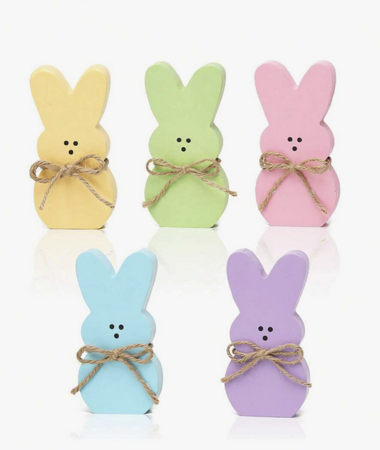 5PCS Wooden Easter Bunny Decorative Plates – Rabbit Shaped Tabletop Decor with Jute Rope – Easter Multi-Tier Tray Centerpiece for Spring Home Decoration