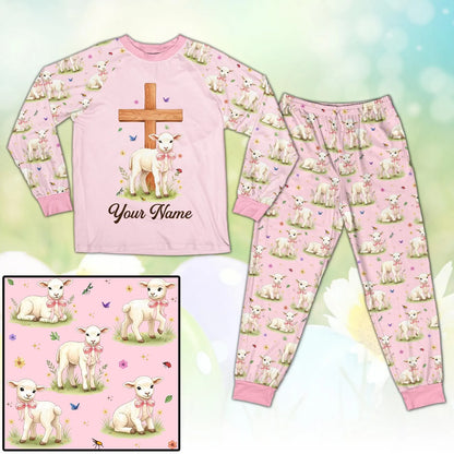 Matching Family Christian Easter Pajamas – Personalized Lamb & Cross Faith Sleepwear