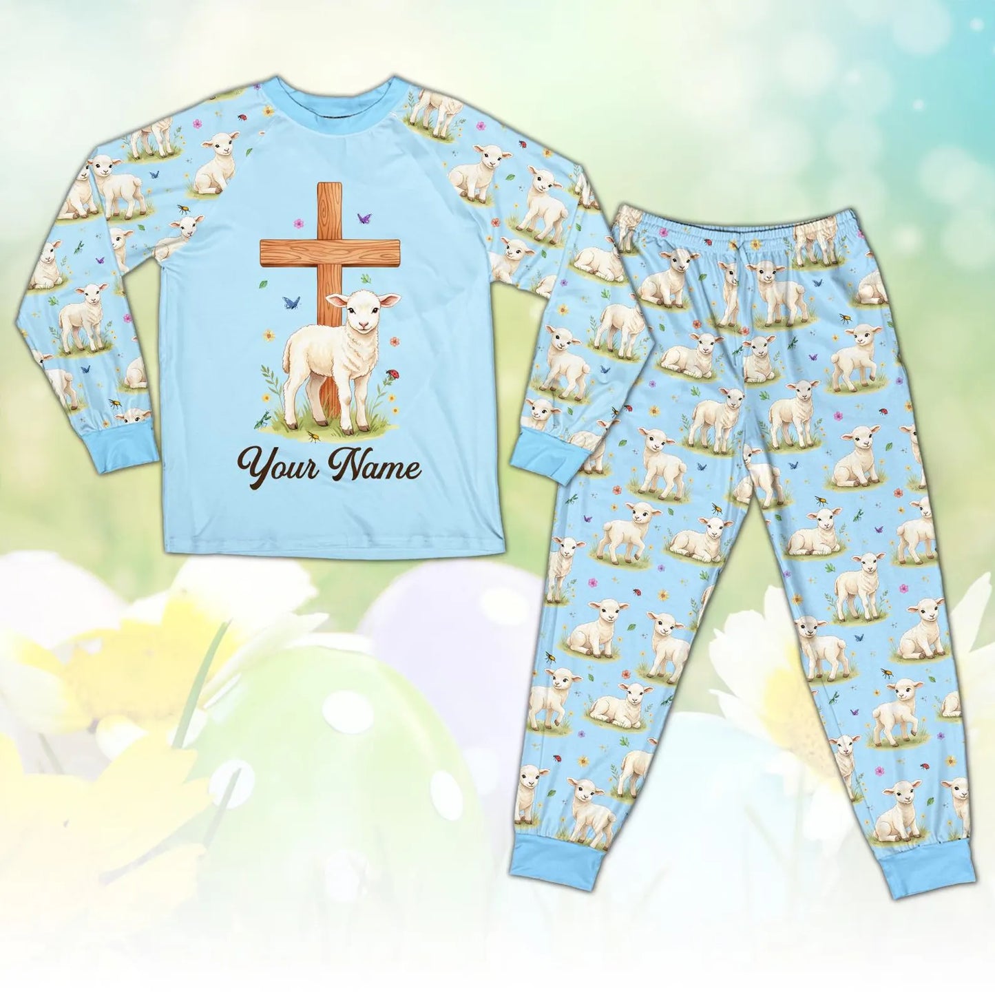 Matching Family Christian Easter Pajamas – Personalized Lamb & Cross Faith Sleepwear