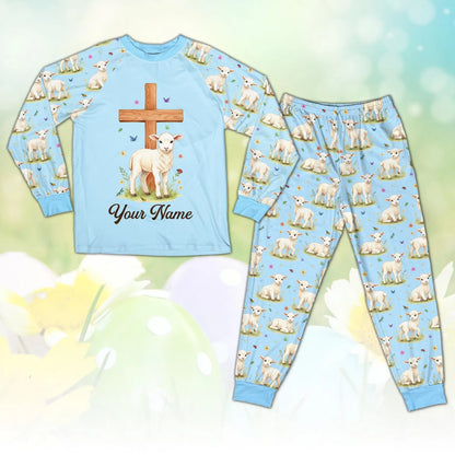 Matching Family Christian Easter Pajamas – Personalized Lamb & Cross Faith Sleepwear