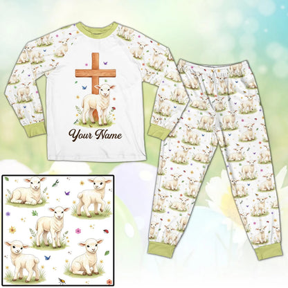 Matching Family Christian Easter Pajamas – Personalized Lamb & Cross Faith Sleepwear