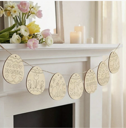 20PCS Wooden Easter Egg Shapes – DIY Blank Wooden Egg Decorations with Strings for Easter Crafts
