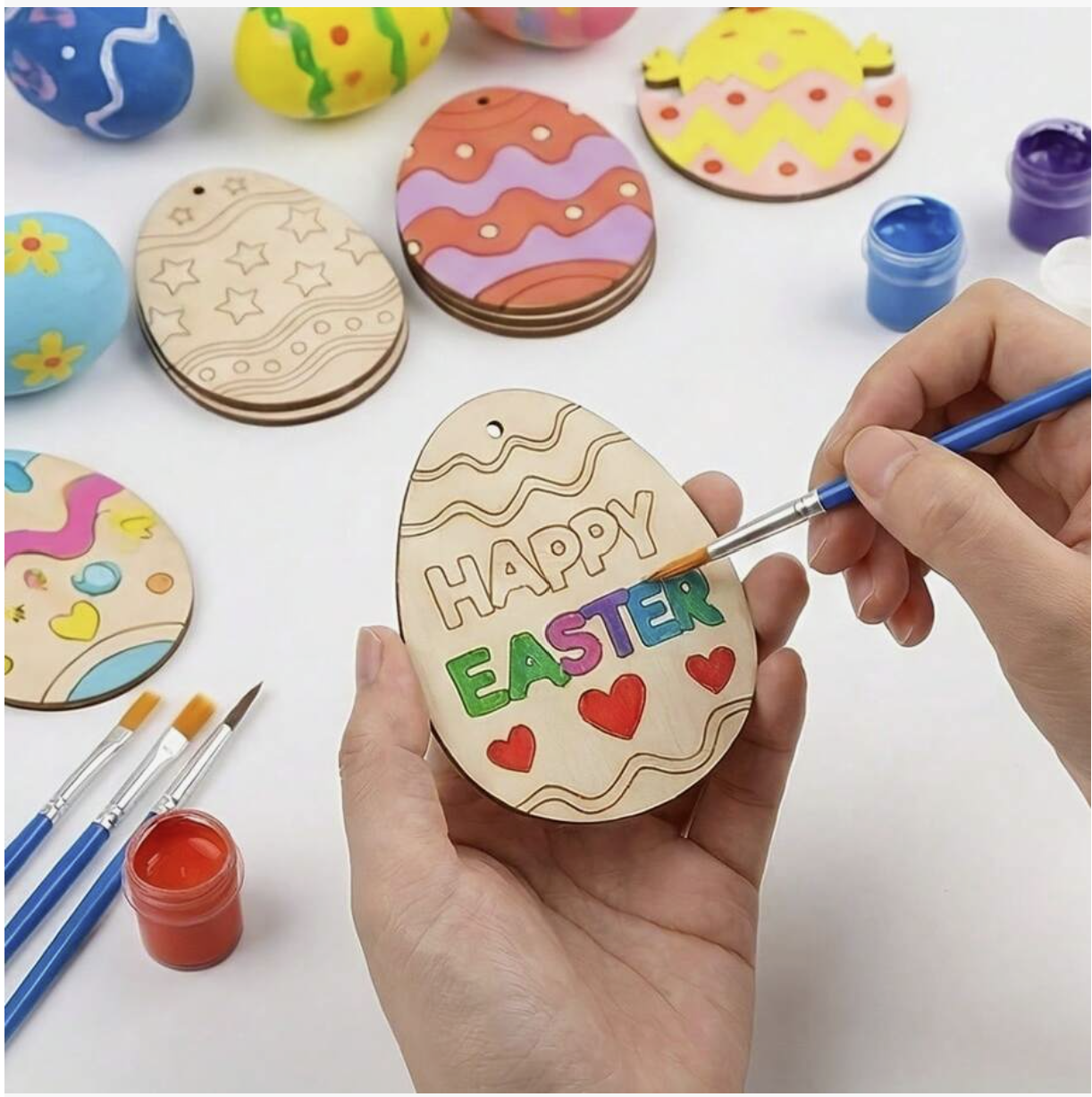 20PCS Wooden Easter Egg Shapes – DIY Blank Wooden Egg Decorations with Strings for Easter Crafts