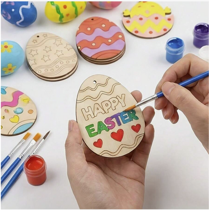 20PCS Wooden Easter Egg Shapes – DIY Blank Wooden Egg Decorations with Strings for Easter Crafts