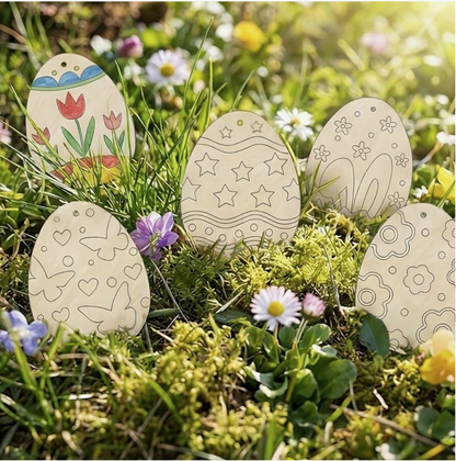 20PCS Wooden Easter Egg Shapes – DIY Blank Wooden Egg Decorations with Strings for Easter Crafts