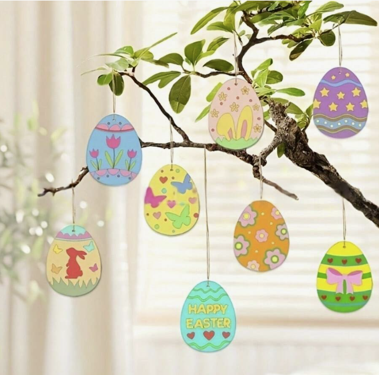 20PCS Wooden Easter Egg Shapes – DIY Blank Wooden Egg Decorations with Strings for Easter Crafts