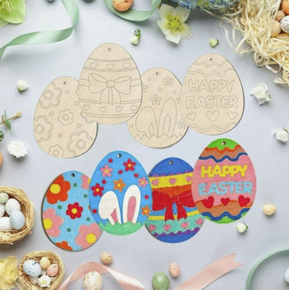 20PCS Wooden Easter Egg Shapes – DIY Blank Wooden Egg Decorations with Strings for Easter Crafts