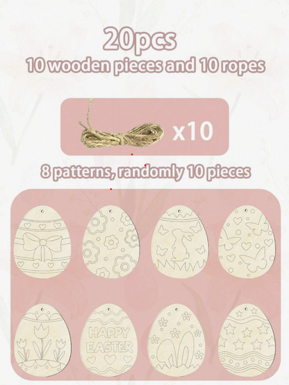 20PCS Wooden Easter Egg Shapes – DIY Blank Wooden Egg Decorations with Strings for Easter Crafts