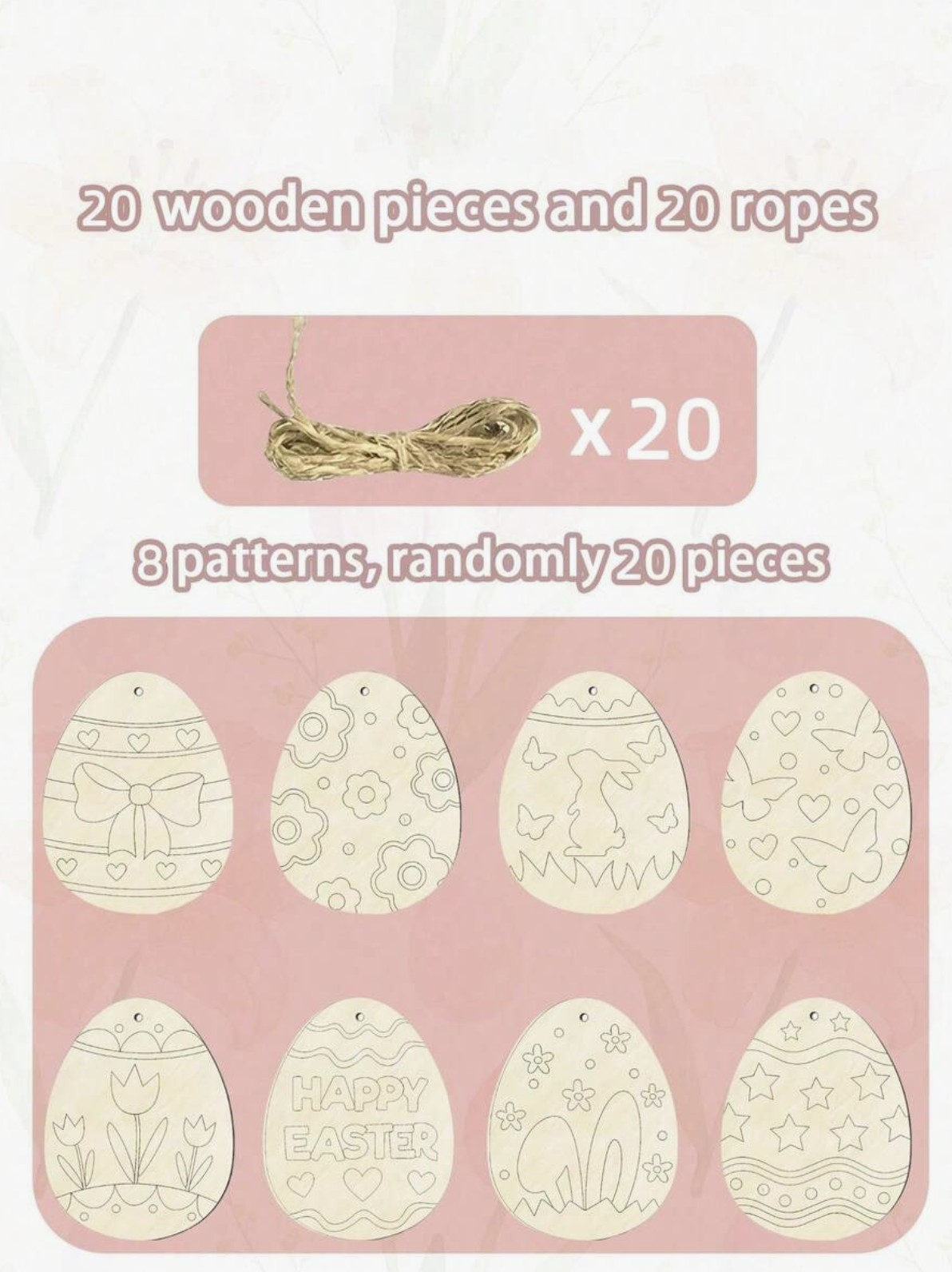20PCS Wooden Easter Egg Shapes – DIY Blank Wooden Egg Decorations with Strings for Easter Crafts