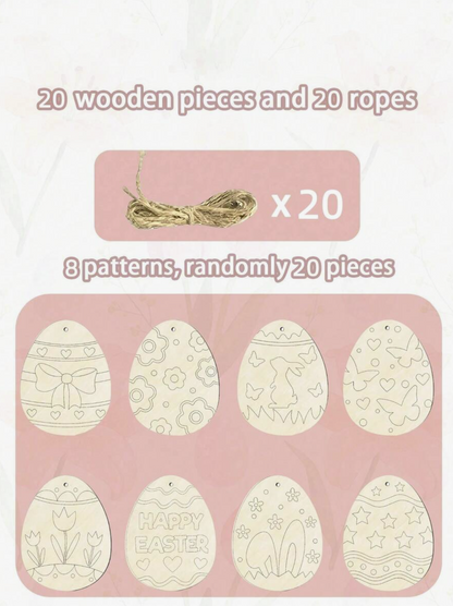 20PCS Wooden Easter Egg Shapes – DIY Blank Wooden Egg Decorations with Strings for Easter Crafts
