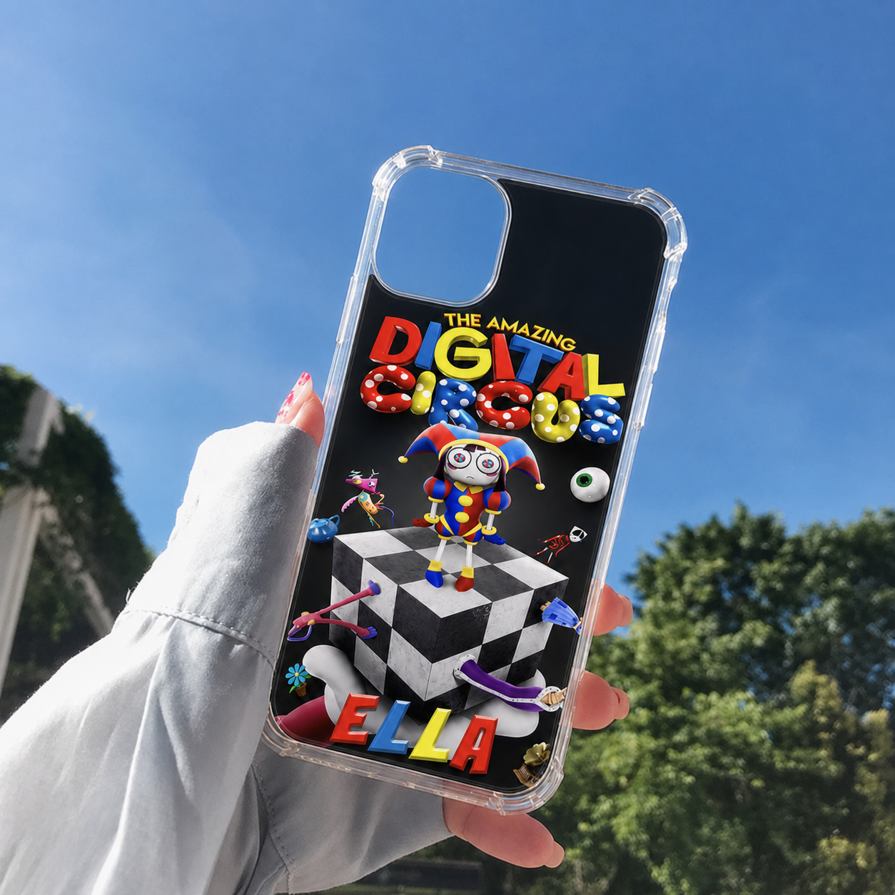 Personalized Checkerboard Circus Jester Clear Phone Case
