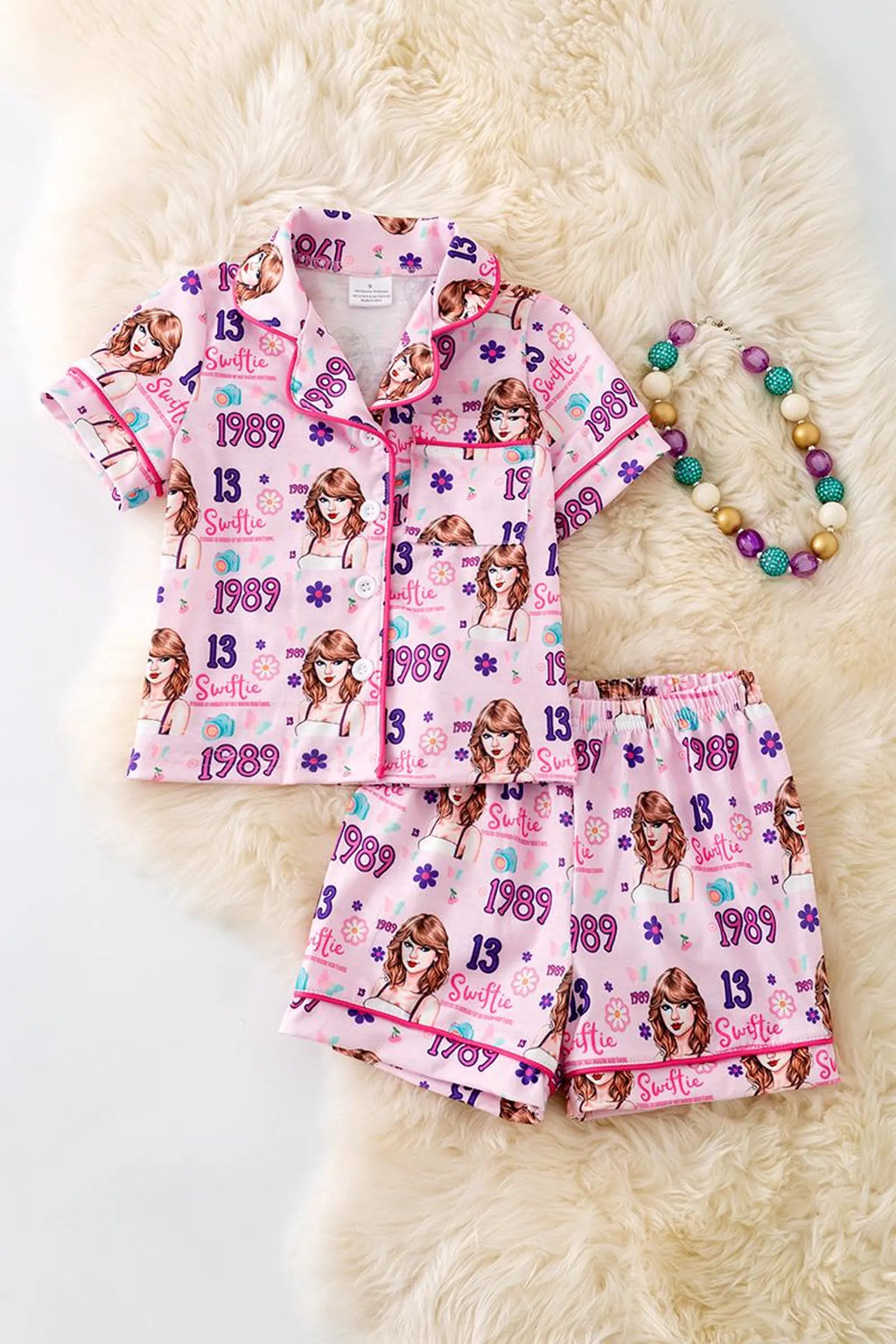 Swifttie Inspired Pink Satin Pajama Short Set , Button up Summer Sleepwear for Women, Cozy Nightwear Gift