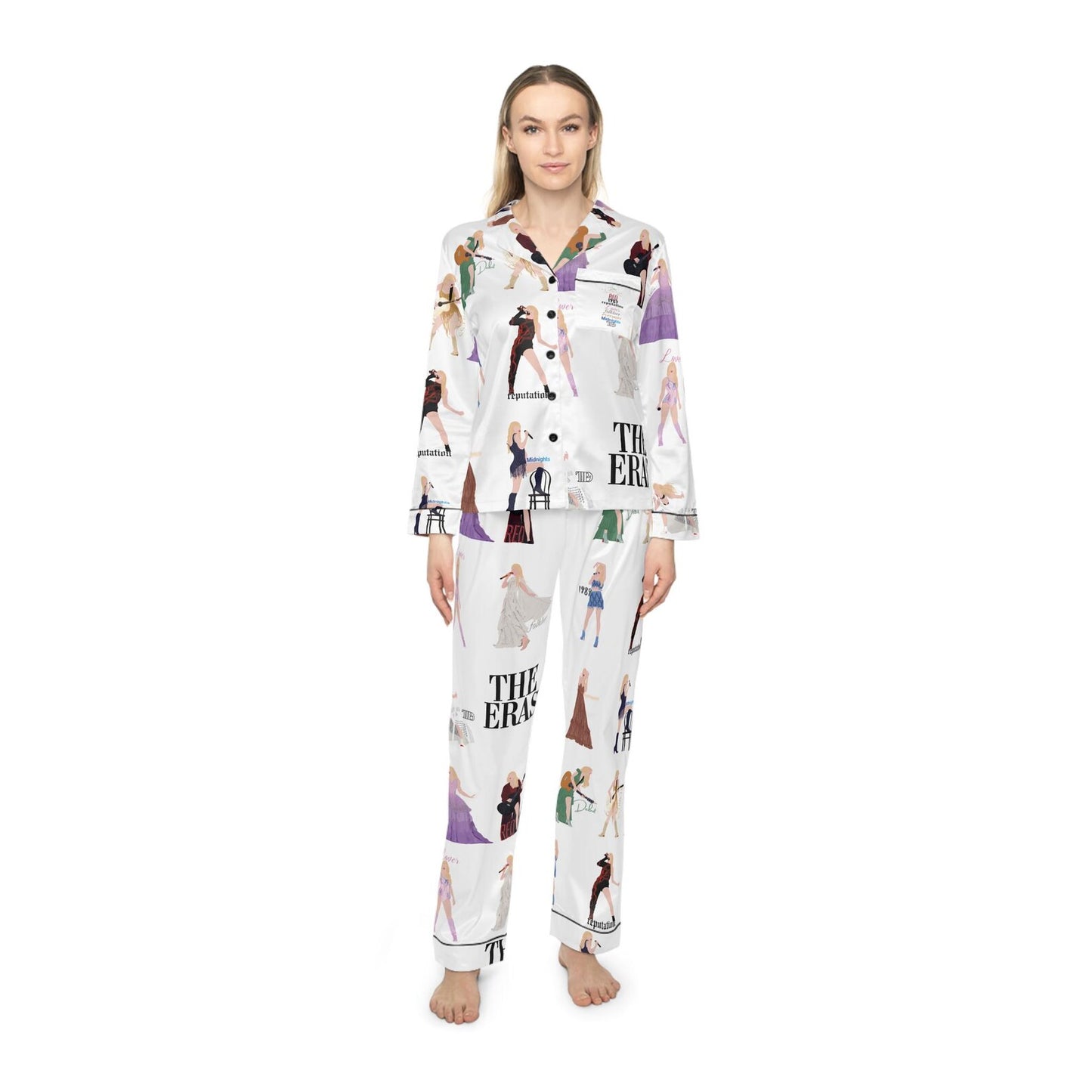 The Eras Inspired Pajama Set, Silky Satin Sleepwear for Music Lovers, Cozy Nightwear Gift