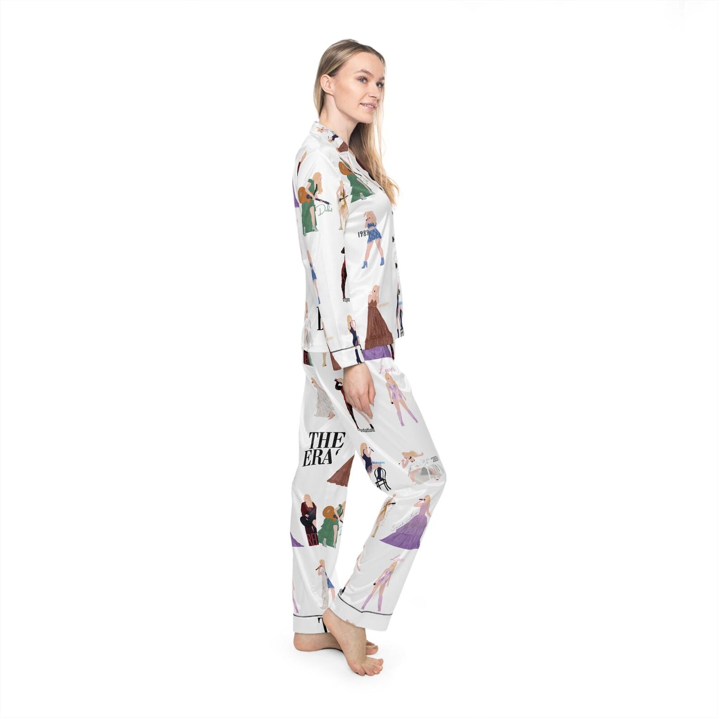 The Eras Inspired Pajama Set, Silky Satin Sleepwear for Music Lovers, Cozy Nightwear Gift