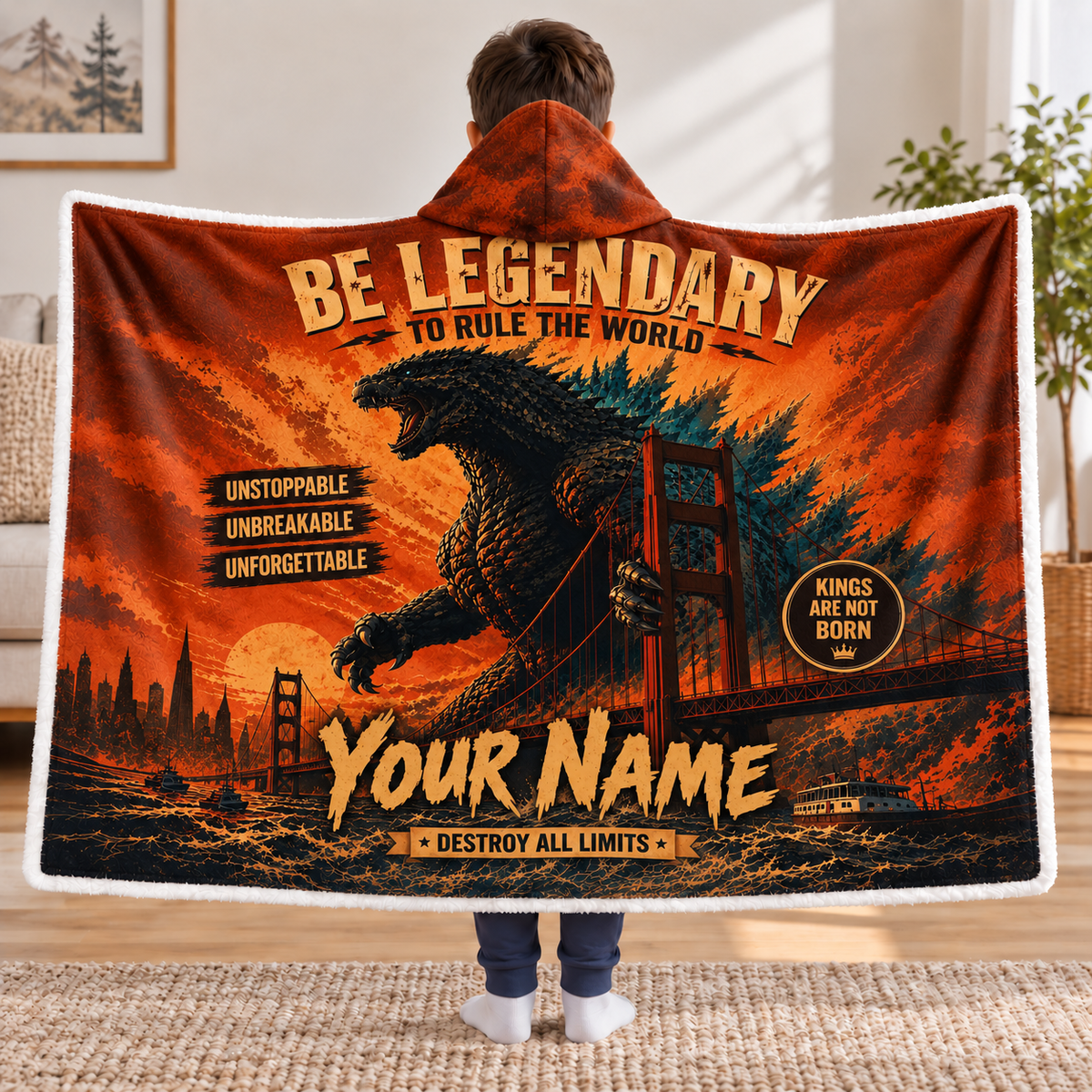 Custom Name Giant Luminous Beast Legendary Bridge Wearable Hooded Blanket