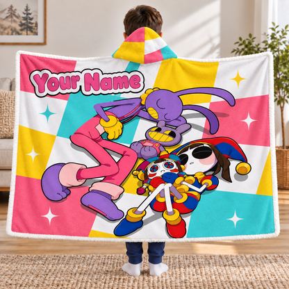 Custom Name Sleepy Circus Friends Wearable Hooded Blanket