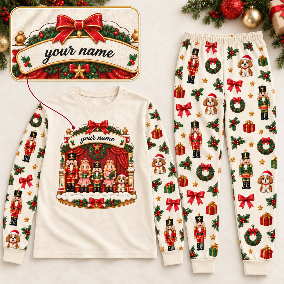 Personalized Family Name & Characters Nutcracker Family Christmas Pajamas
