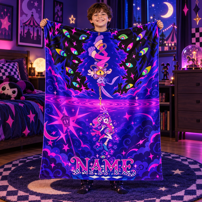Custom Name Neon Mirror World Circus Plush Throw Blanket