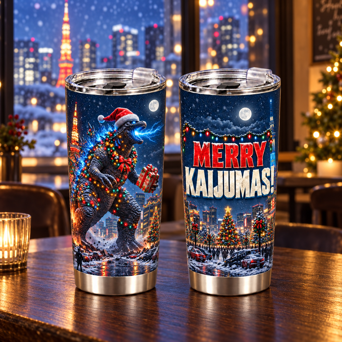 Merry Kaijumas – 20oz Giant Christmas Monster Tumbler