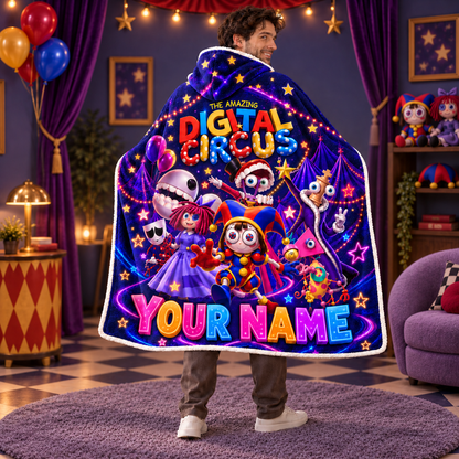 Custom Name Neon Circus Crew Wearable Hooded Blanket