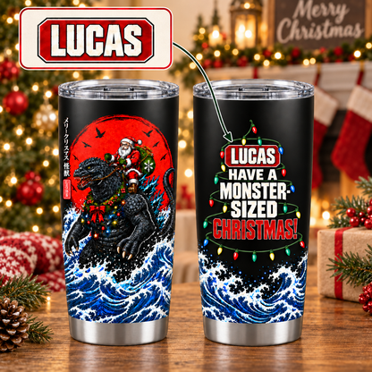 Personalized Have A Monster-Sized Christmas – Custom Name 20oz Santa Beast Wave Tumbler