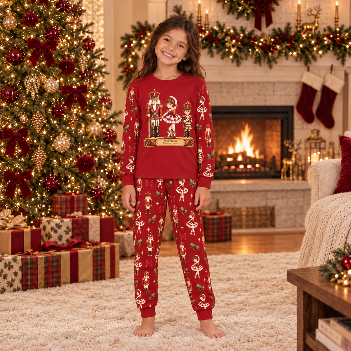 Personalized Red Nutcracker & Ballerina Family Christmas Pajamas