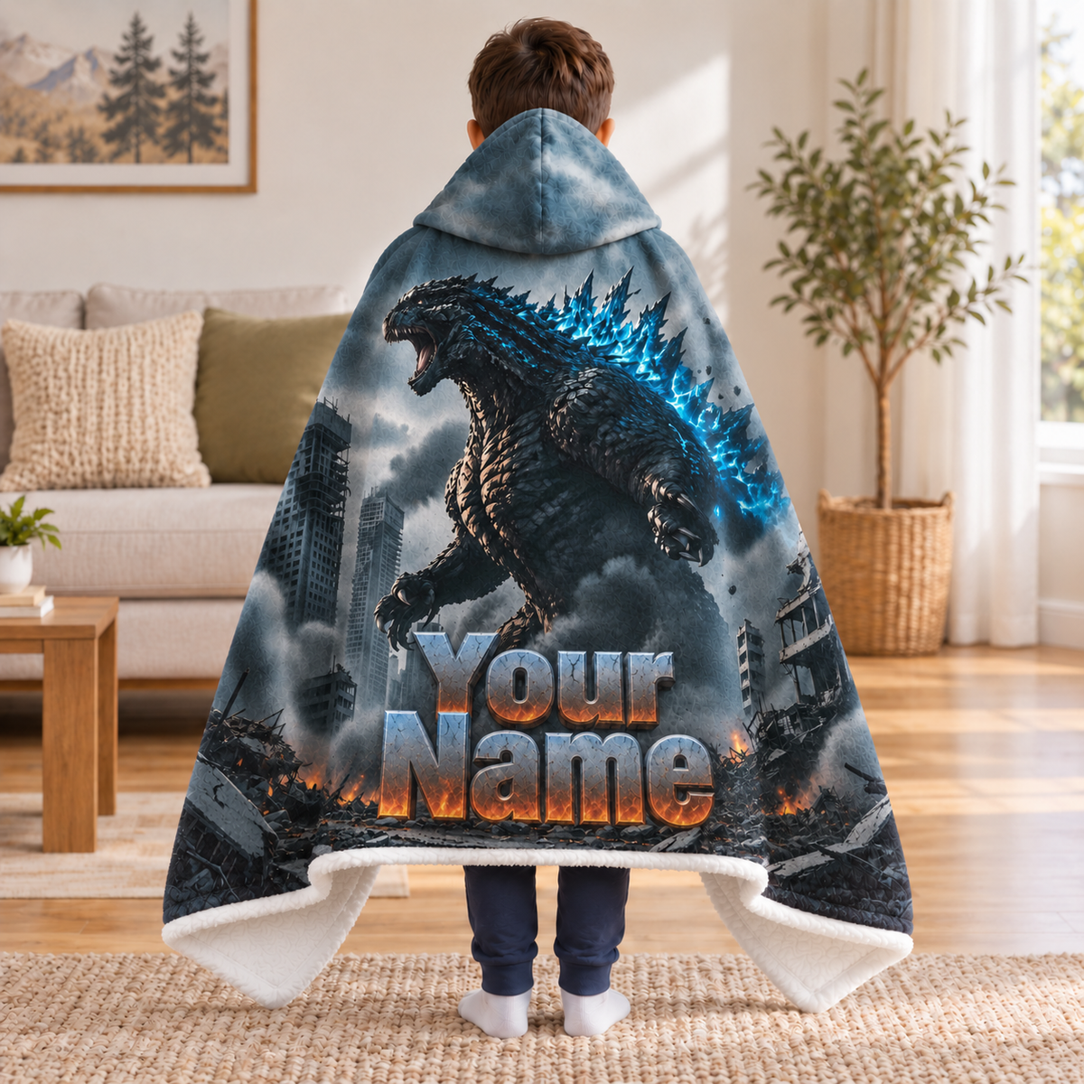 Custom Name Giant Luminous Beast City Destruction Wearable Hooded Blanket