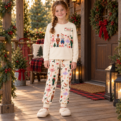 Personalized Ballerina, Nutcracker & Mouse Cream Family Christmas Pajamas