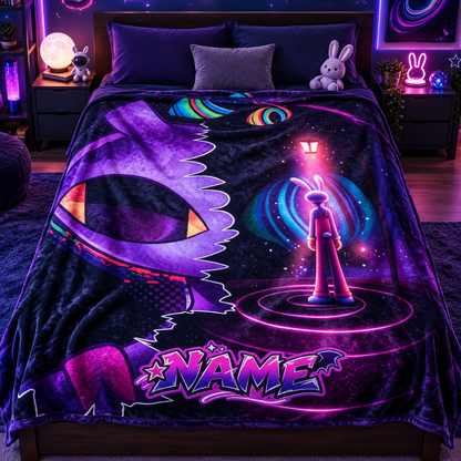 Custom Name Neon Rabbit Shadow Blanket