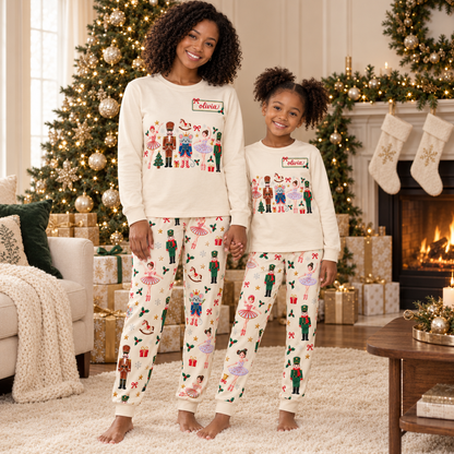 Personalized Ballerina, Nutcracker & Mouse Cream Family Christmas Pajamas