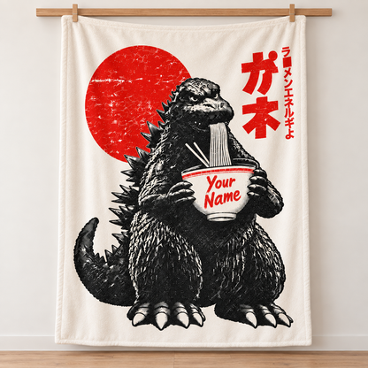 Custom Name Japanese Ramen Eating Monster Blanket