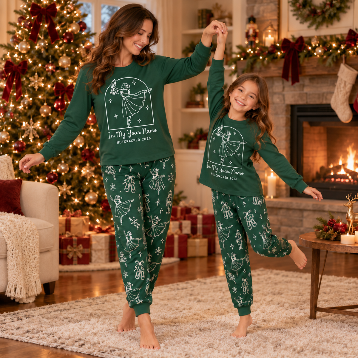 Personalized "In My Name" Nutcracker 2026 Green Matching Family Christmas Pajamas