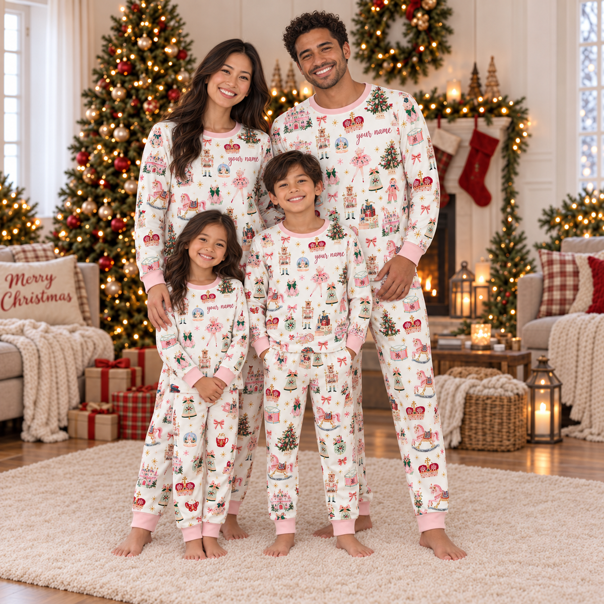 Personalized Pink Nutcracker & Royal Holiday Family Christmas Pajamas