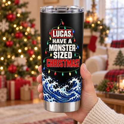 Personalized Have A Monster-Sized Christmas – Custom Name 20oz Santa Beast Wave Tumbler