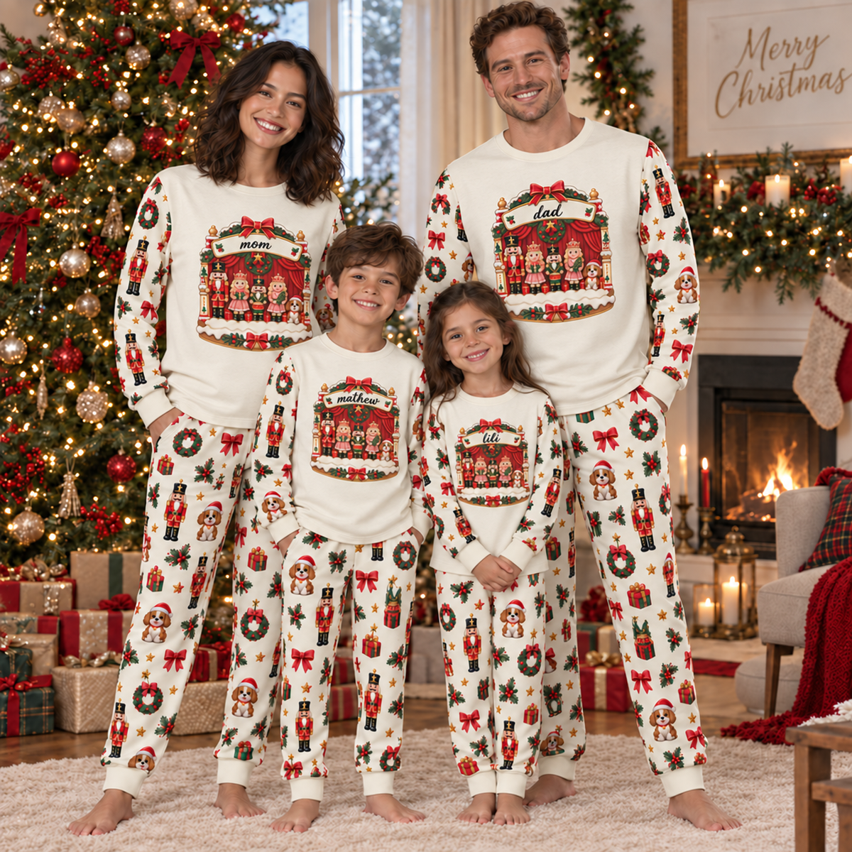 Personalized Family Name & Characters Nutcracker Family Christmas Pajamas