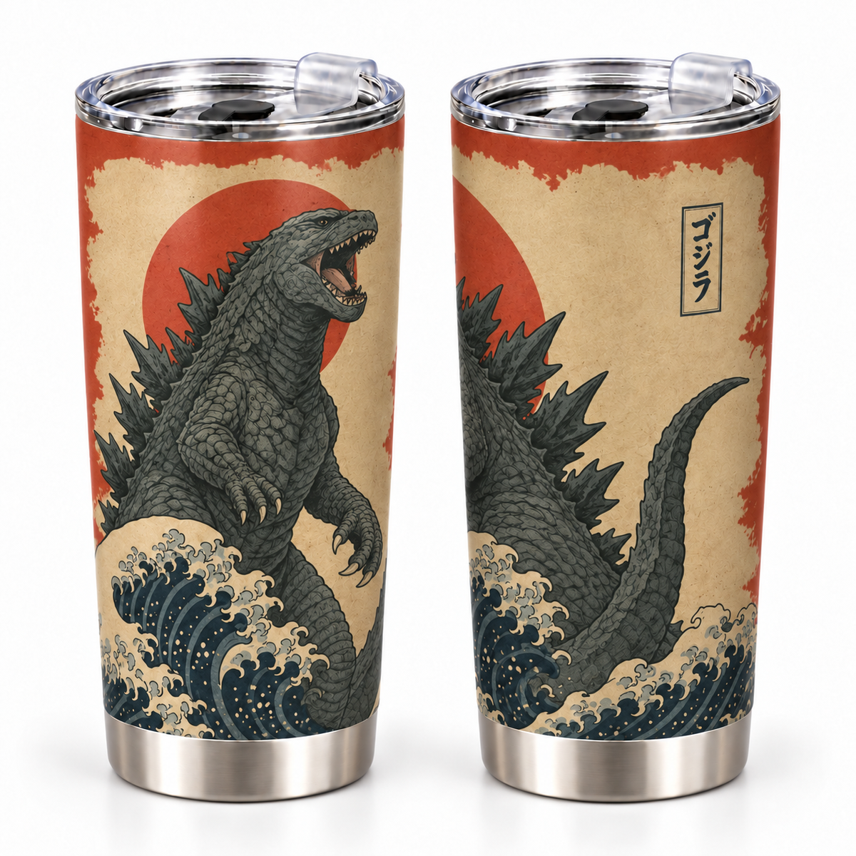 Japanese Ukiyo-e Great Wave Beast – 20oz Vintage Art Tumbler