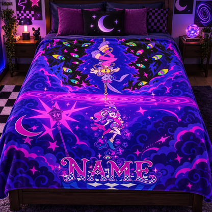 Custom Name Neon Mirror World Circus Plush Throw Blanket