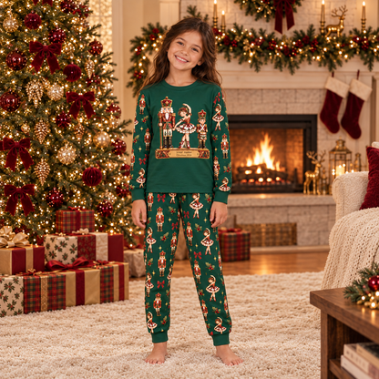 Personalized Green Nutcracker & Ballerina Family Christmas Pajamas
