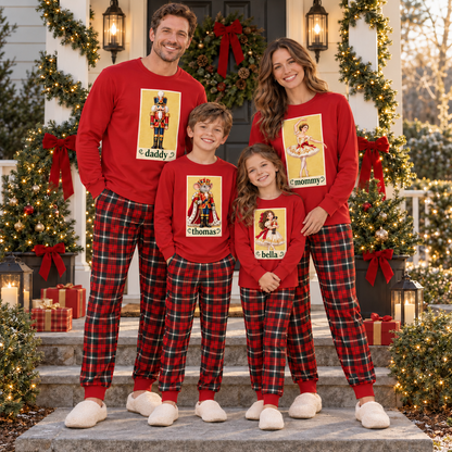 Personalized Nutcracker Characters & Tartan Plaid Red Family Christmas Pajamas