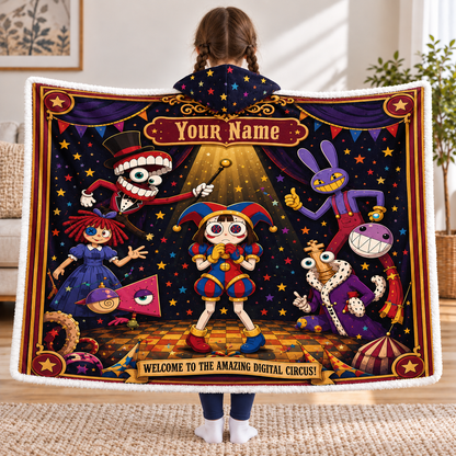 Custom Name Vintage Circus Stage Wearable Hooded Blanket